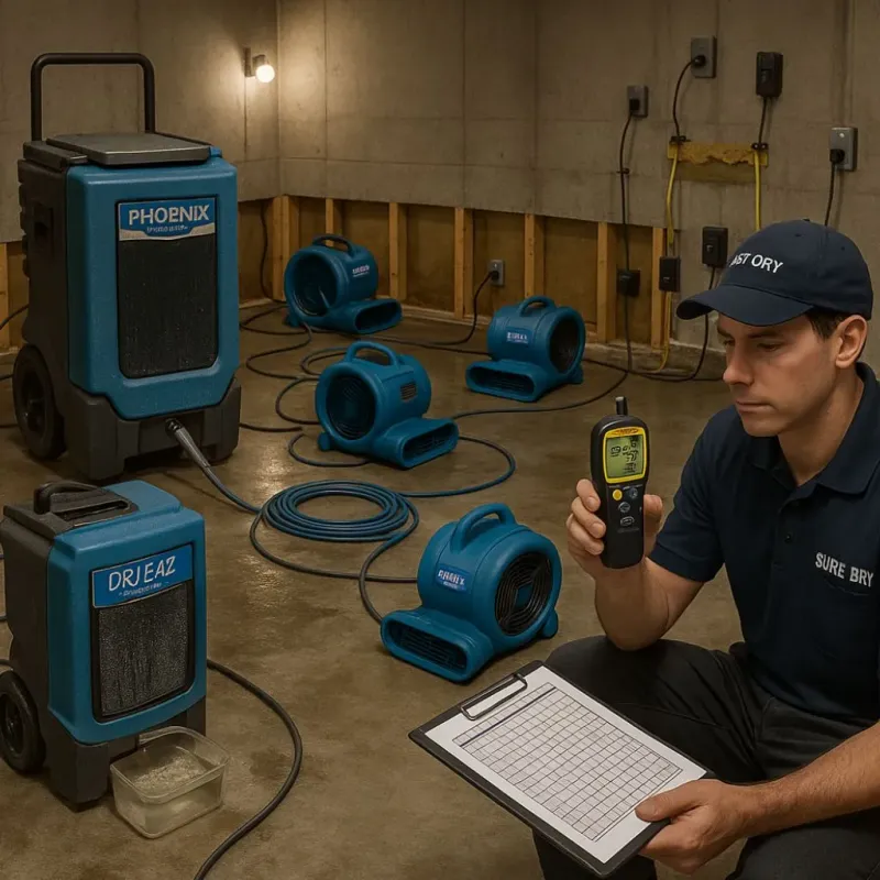 Structural Drying and Dehumidification process in Wink, TX